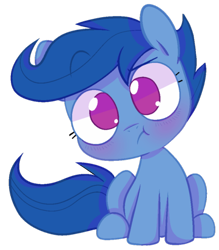 Size: 500x570 | Tagged: safe, artist:pinkiespresent, imported from derpibooru, archer (character), scootablue, pony, :t, cute, female, filly, looking at you, no pupils, simple background, sitting, solo, transparent background