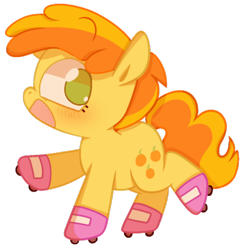 Size: 500x513 | Tagged: safe, artist:pinkiespresent, imported from derpibooru, peachy pie, earth pony, pony, the show stoppers, cute, female, filly, no pupils, open mouth, profile, roller skates, simple background, solo, transparent background