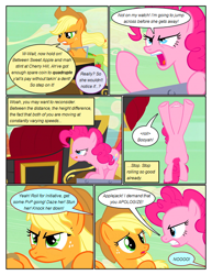 Size: 612x792 | Tagged: safe, artist:newbiespud, edit, edited screencap, imported from derpibooru, screencap, applejack, pinkie pie, earth pony, pony, comic:friendship is dragons, the last roundup, angry, carriage, comic, dialogue, female, freckles, frown, hat, implied rainbow dash, implied rarity, jumping, licking, licking lips, looking up, mare, pounce, screencap comic, tongue out