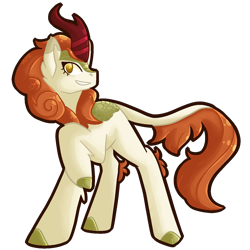 Size: 1377x1377 | Tagged: safe, artist:voxaz, imported from derpibooru, autumn blaze, kirin, female, grin, raised hoof, simple background, smiling, solo, transparent background