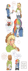 Size: 1000x2500 | Tagged: safe, artist:dcon, imported from derpibooru, applejack, rainbow dash, human, equestria girls, ..., appledash, bag, blushing, candy, comic, cute, dashabetes, female, food, holiday, jackabetes, lesbian, shipping, tsunderainbow, tsundere, valentine's day