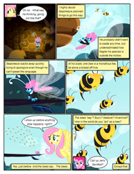 Size: 612x792 | Tagged: safe, artist:newbiespud, edit, edited screencap, imported from derpibooru, screencap, fluttershy, pinkie pie, seabreeze, bee, breezie, earth pony, insect, pegasus, pony, comic:friendship is dragons, angry, beehive, clothes, comic, dialogue, female, flying, frown, male, mare, screencap comic, smiling, speech bubble, worried