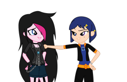 Size: 1224x792 | Tagged: safe, artist:lhenao, artist:zoe-975, imported from derpibooru, oc, oc only, oc:sapphire sky, oc:sapphire sky (lhenao), oc:zoe star pink, human, equestria girls, clothes, corset, fingerless gloves, gloves, humanized, jewelry, oc couple, oc x oc, pendant