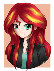 Size: 1200x1600 | Tagged: dead source, safe, artist:redvalshay, imported from derpibooru, sunset shimmer, human, bust, cute, female, humanized, shimmerbetes, solo