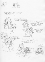 Size: 2394x3296 | Tagged: safe, artist:dilarus, deleted from derpibooru, imported from derpibooru, fluttershy, rainbow dash, pegasus, pony, dialogue, duo, female, mare, monochrome, simple background, size difference, sketch, slice of life, smoldash, tallershy, traditional art, white background