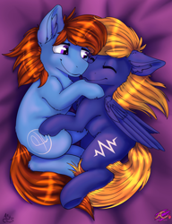 Size: 3056x3976 | Tagged: safe, artist:allyclaw, imported from derpibooru, oc, oc only, oc:ad, oc:cloud quake, earth pony, pegasus, pony, cuddling, cute, gay, high res, male, oc x oc, shipping, snuggling