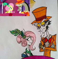 Size: 1975x2015 | Tagged: safe, artist:citi, imported from derpibooru, screencap, discord, fluttershy, human, make new friends but keep discord, duo, humanized, scene interpretation, screencap reference, traditional art