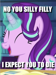 Size: 461x618 | Tagged: safe, edit, edited screencap, imported from derpibooru, screencap, starlight glimmer, pony, every little thing she does, caption, cropped, female, goldfinger, image macro, james bond, quote, solo, text