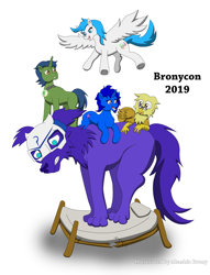 Size: 5760x7525 | Tagged: safe, artist:akashic brony, imported from derpibooru, oc, oc only, oc:delly, oc:electric radiation, oc:graceful motion, griffon, pegasus, pony, unicorn, bed, kindred, simple background, white background