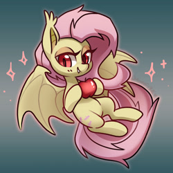 Size: 1028x1028 | Tagged: safe, artist:dawnfire, imported from derpibooru, fluttershy, bat pony, pony, apple, bat ponified, cute, female, flutterbat, food, race swap, shyabates, shyabetes, solo