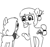 Size: 640x600 | Tagged: safe, artist:ficficponyfic, imported from derpibooru, oc, oc only, oc:aji sushi, oc:emerald jewel, oc:sushi, earth pony, pony, colt quest, adult, bandana, bedroom eyes, blank flank, colt, cutie mark, cyoa, female, foal, frown, hair over one eye, makeup, male, mare, monochrome, spy, story included, tail wrap
