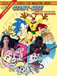 Size: 714x960 | Tagged: safe, artist:scott shaw, imported from derpibooru, derpy hooves, fluttershy, pinkie pie, baby gonzo, barney rubble, captain carrot, comic cover, crossover, fred flintstone, gonzo, homer simpson, muppet babies, pointer s. toxin, sonic the hedgehog, sonic the hedgehog (series), squee, the flintstones