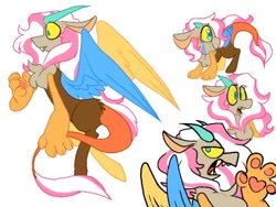 Size: 512x386 | Tagged: safe, artist:00theinkjester00, imported from derpibooru, oc, oc only, oc:disarray, draconequus, hybrid, child, crying, draconequus oc, expressions, interspecies offspring, male, offspring, parent:discord, parent:fluttershy, parents:discoshy, simple background, solo, white background