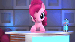 Size: 1920x1080 | Tagged: safe, imported from derpibooru, screencap, pinkie pie, earth pony, pony, hello pinkie pie, 3d, animated, ball, desk, female, gumball machine, looking at you, mare, solo, sound, studio, talking, webm