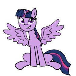 Size: 500x500 | Tagged: safe, artist:whateverbender, imported from derpibooru, part of a set, twilight sparkle, alicorn, pony, animated, cute, female, frame by frame, gif, mare, simple background, sitting, smiling, solo, transparent background, twiabetes, twilight sparkle (alicorn)