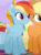 Size: 334x447 | Tagged: safe, imported from derpibooru, screencap, applejack, rainbow dash, earth pony, pegasus, pony, rainbow roadtrip, animated, cropped, cute, dashabetes, duo, female, gif