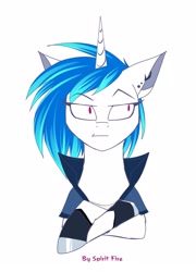 Size: 1150x1600 | Tagged: safe, artist:celes-969, artist:spirit-fire360, imported from derpibooru, dj pon-3, vinyl scratch, pony, unicorn, bust, crossed hooves, ear piercing, earring, female, jewelry, mare, piercing, portrait, redesign, simple background, solo, white background