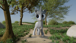 Size: 1152x648 | Tagged: safe, artist:acrylic, imported from derpibooru, pony, unicorn, 3d, blender, environment art, rock, solo, tree