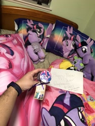 Size: 4032x3024 | Tagged: safe, imported from derpibooru, spike, twilight sparkle, alicorn, bath water, build-a-bear, dakimakura cover, hand, happy new year, holiday, irl, merchandise, photo, pillow case, plushie, twilight sparkle (alicorn), twilight sparkle bath water
