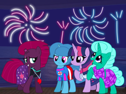Size: 1440x1080 | Tagged: safe, artist:徐詩珮, imported from derpibooru, fizzlepop berrytwist, glitter drops, spring rain, tempest shadow, twilight sparkle, alicorn, unicorn, series:sprglitemplight diary, series:sprglitemplight life jacket days, series:springshadowdrops diary, series:springshadowdrops life jacket days, alternate universe, bisexual, broken horn, clothes, cute, equestria girls outfit, female, glitterbetes, glitterlight, glittershadow, happy new year 2020, horn, lesbian, lifeguard, lifeguard spring rain, polyamory, shipping, sprglitemplight, spring rain is not amused, spring rain's lifeguard whistle, springbetes, springdrops, springlight, springshadow, springshadowdrops, swimsuit, tempestbetes, tempestlight, twilight sparkle (alicorn), unamused, whistle, whistle thief