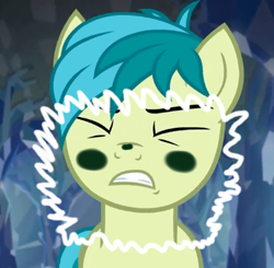 Size: 426x417 | Tagged: safe, edit, edited screencap, editor:silverstreamfan999, imported from derpibooru, screencap, sandbar, earth pony, pony, what lies beneath, blushing, breaking the fourth wall, cropped, fourth wall, invisible wall, male, pressed against screen, pressing, solo