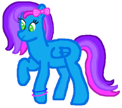 Size: 1384x1228 | Tagged: safe, artist:rainbows2424, imported from derpibooru, oc, oc only, oc:azure acrylic, pegasus, pony, 1000 hours in ms paint, bow, bracelet, female, green eyes, hair bow, jewelry, mare, raised hoof, simple background, smiling, solo, white background