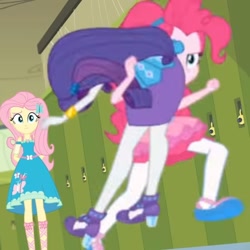 Size: 614x614 | Tagged: safe, imported from derpibooru, screencap, fluttershy, pinkie pie, rarity, equestria girls, equestria girls series, holidays unwrapped, spoiler:eqg series (season 2), carried over the shoulder, carrying, clothes, confused, cropped, female, geode of fauna, low quality, magical geodes, marshmelodrama, o come all ye squashful, out of context, over the shoulder, pencil skirt, rarara, rarity being rarity, rarity peplum dress, running, shoulder carry, skirt, yoink