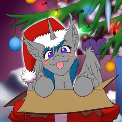 Size: 2000x2000 | Tagged: safe, artist:twotail813, imported from derpibooru, oc, oc only, alicorn, bat pony, bat pony alicorn, pony, base, base used, bat pony oc, christmas, christmas tree, female, gift art, happy new year, holiday, horn, male, solo, tree