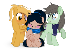 Size: 3751x2731 | Tagged: safe, artist:jhayarr23, artist:potato22, artist:yudhaikeledai, imported from derpibooru, oc, oc only, oc:crescend cinnamon, oc:mareota, oc:paradox, earth pony, pony, 2020 community collab, derpibooru community collaboration, cozy, cute, daaaaaaaaaaaw, male, movie accurate, show accurate, simple background, transparent background