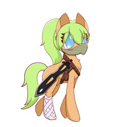 Size: 1200x1200 | Tagged: safe, artist:backgroundpony#f352, imported from derpibooru, oc, oc only, oc:green envy, earth pony, pony, female, mare, sword, weapon