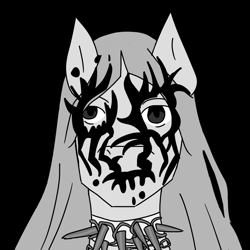 Size: 1000x1000 | Tagged: safe, artist:costello336, imported from derpibooru, earth pony, pony, album cover, black background, black metal, celebrity, corpse paint, i disagree, metal, ponified, poppy, simple background, singer, solo, that poppy, ugly