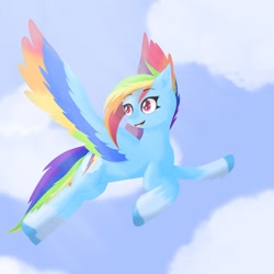 Size: 2953x2953 | Tagged: safe, artist:letsmakeanoc, imported from derpibooru, rainbow dash, pegasus, pony, leak, spoiler:g5, cloud, colored wings, female, flying, g5, g5 concept leak style, g5 concept leaks, mare, multicolored wings, rainbow dash (g5 concept leak), rainbow dash (g5), rainbow wings, redesign, sky, wings