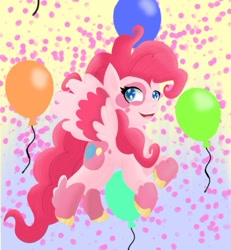 Size: 671x727 | Tagged: safe, artist:letsmakeanoc, imported from derpibooru, pinkie pie, pegasus, pony, leak, spoiler:g5, balloon, female, g5, g5 concept leak style, g5 concept leaks, mare, pegasus pinkie pie, pinkie pie (g5 concept leak), pinkie pie (g5), race swap, redesign, wings