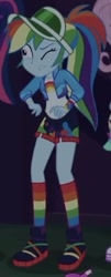 Size: 163x405 | Tagged: safe, imported from derpibooru, rainbow dash, equestria girls, equestria girls series, spoiler:eqg series (season 2), caption, clothes, female, image macro, socks, solo, text