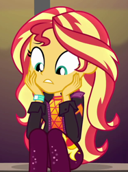 Size: 628x839 | Tagged: safe, imported from derpibooru, screencap, sunset shimmer, equestria girls, equestria girls series, sunset's backstage pass!, spoiler:eqg series (season 2), cropped, cute, female, music festival outfit, shimmerbetes, solo