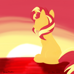 Size: 1000x1000 | Tagged: safe, artist:rockhoppr3, imported from derpibooru, part of a set, sunset shimmer, pony, unicorn, female, mare, sitting, solo, sunset