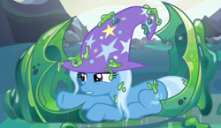 Size: 732x426 | Tagged: artist needed, safe, imported from derpibooru, trixie, to where and back again, changeling slime, cocoon, cropped, slime