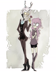 Size: 2048x2627 | Tagged: safe, artist:urbanqhoul, imported from derpibooru, discord, fluttershy, human, duo, female, flower, humanized, male, rose, tim burton, tim burton style