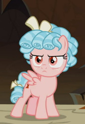 Size: 436x634 | Tagged: safe, imported from derpibooru, screencap, cozy glow, pegasus, pony, frenemies (episode), bow, cozy glow is not amused, cozybetes, cropped, cute, female, filly, foal, freckles, frown, hair bow, solo, tail bow, unamused