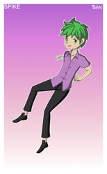 Size: 1280x2080 | Tagged: safe, artist:banquo0, imported from derpibooru, spike, human, art pack:my little persona, clothes, humanized, male, simple background, solo