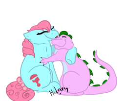 Size: 900x750 | Tagged: safe, artist:cynderthedragon5768, imported from derpibooru, baby cuddles, spike (g1), hugging a dragon, hugging a pony