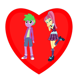 Size: 800x800 | Tagged: safe, imported from derpibooru, sour sweet, spike, equestria girls, heart, human spike, shadowbolts, shipping, shipping heart, sourspike