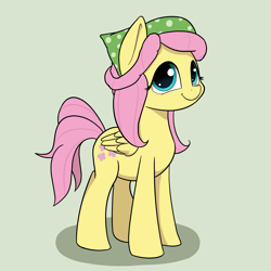 Size: 1800x1800 | Tagged: safe, artist:whiskeypanda, derpibooru exclusive, imported from derpibooru, fluttershy, tree hugger, hybrid, pegasus, pony, alternate hairstyle, bandana, bow, clothes, cute, cutie mark, female, hair bow, shyabetes, simple background, smiling, solo