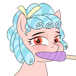 Size: 1200x1200 | Tagged: safe, alternate version, artist:poniidesu, imported from derpibooru, cozy glow, pegasus, pony, bow, cozybetes, curly mane, cute, female, filly, food, horn, implied twilight sparkle, mouth hold, popsicle, simple background, solo, transparent background