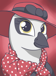 Size: 756x1017 | Tagged: safe, artist:cofido, imported from derpibooru, oc, oc only, oc:princess lycklig, griffon, equestria at war mod, clothes, cute, griffon oc, hat, polka dots, scarf, smiling, solo, yellow eyes