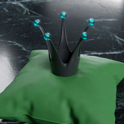 Size: 1536x1536 | Tagged: safe, artist:radiomann01, imported from derpibooru, queen chrysalis, changeling, changeling queen, 3d, blender, close-up, crown, cushion, female, jewelry, regalia, render