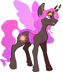 Size: 834x956 | Tagged: safe, artist:malphym, imported from derpibooru, oc, oc only, oc:princess rubellite tourmaline, changepony, hybrid, eyeshadow, female, grin, horn, horn ring, interspecies offspring, magical lesbian spawn, makeup, offspring, parent:princess celestia, parent:queen chrysalis, parents:chryslestia, simple background, smiling, solo, trans female, trans girl, transgender, transparent background