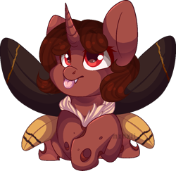 Size: 917x890 | Tagged: safe, artist:mxnxii, imported from derpibooru, oc, oc only, oc:flechette, oc:red flux, changeling, moth, mothling, original species, mlem, red changeling, silly, simple background, solo, tongue out, transparent background