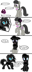 Size: 3840x8640 | Tagged: safe, artist:damlanil, imported from derpibooru, dj pon-3, octavia melody, vinyl scratch, earth pony, latex pony, pony, unicorn, absurd resolution, bowtie, comic, cute, dialogue, duo, female, happy, headphones, horn, latex, living latex, magic, mare, raised hoof, simple background, sunglasses, symbiote, transformation, transparent background