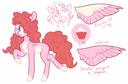 Size: 990x653 | Tagged: safe, artist:jellybeanbullet, imported from derpibooru, pinkie pie, pegasus, pony, leak, spoiler:g5, female, g5, g5 concept leak style, g5 concept leaks, mare, pegasus pinkie pie, pinkie pie (g5 concept leak), pinkie pie (g5), race swap, redesign, simple background, solo, white background